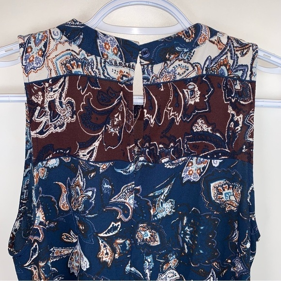 Elodie Boho Paisley Navy Burgundy Sleeveless A-Line Swingy Blouse Tunic Top sz M - Picture 4 of 6